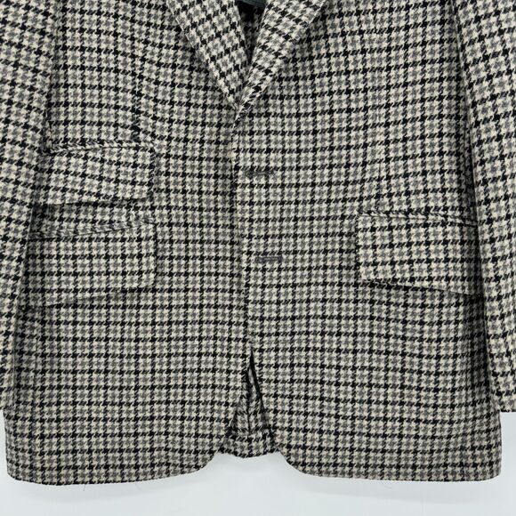MICHAEL NOVARESE Vintage Beige Black Houndstooth 100% Wool Blazer Size 42R - Picture 3 of 12